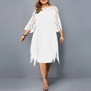 Γυναικείο Plus Size Chiffon Φόρεμα Κομψό Patchwork Δαντέλας Μανίκι Τρία Τέταρτα Ακανόνιστο Σρίφη Casual Midi Φόρεμα