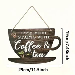 Holzkaffeetasse Hängeschild retro Küchentür Plakette mit rustikalem Text und Seildekoration