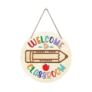 Wooden classroom welcome hanging sign for back to school decor and door sign display.