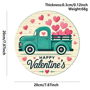 Valentine's Day wooden hanging sign round rustic teal truck heart door plaque decor 20cm