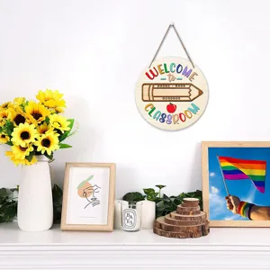 Wooden classroom welcome hanging sign back to school wood door plaque for teacher classroom decor