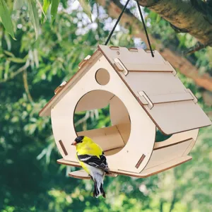 Wooden hanging bird house feeder natural wood garden decoration outdoor yard wild bird nesting box