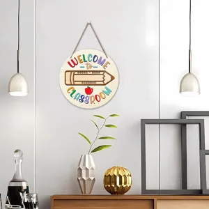 Wooden welcome classroom hanging sign back to school door plaque decoration for teachers.