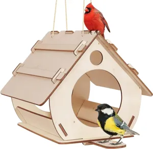 Wooden bird house hanging bird feeder nest garden decor detail view for wild birds outdoor