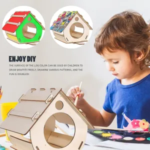 Wooden DIY bird house nesting box for kids painting arts and crafts garden yard decor.