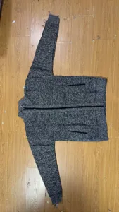 Detailed view of the men's casual knit cardigan showing the black and grey texture.