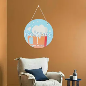 Wooden Welcome Hanging Sign Summer Beer Mug Wall Decor Rustic Round Plaque for Home