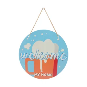 Wooden Welcome Hanging Sign American Country Style Summer Beer Ice Cream Decorative Door Plaque For Home Wall Decor
