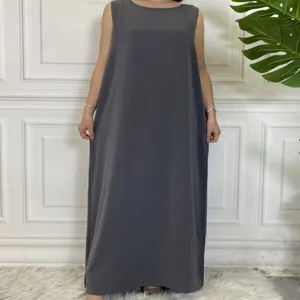 Vestido Largo Elegante Sin Mangas Para Mujer Cuello Redondo Color Sólido Poliéster Acolchado Corte Recto Cómodo Vestido Largo Casual