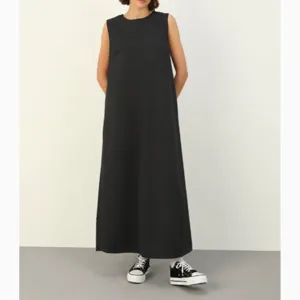 Vestido largo negro sin mangas para mujer, elegante vestido maxi de cuello redondo para verano.