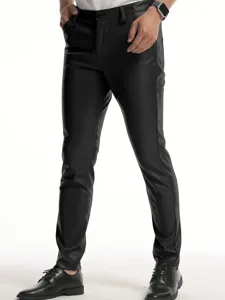Men's slim fit PU leather pants, stylish stretch trousers for casual wear and daily fashion.