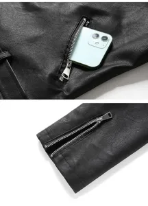 Women's leather jacket pocket and sleeve zipper detail shot showcasing fine craftsmanship.