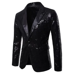 Blazer negro con lentejuelas para hombre chaqueta elegante un boton fiesta formal boda