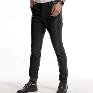 Mens slim fit PU leather pants casual stretch long trousers for motorcycle riding and daily wear main