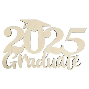 Wooden 2025 Graduate sign detail, graduation party decoration prop closeup, fine wood texture cutout.