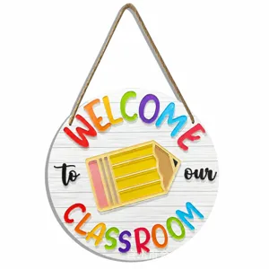Wooden welcome back to school hanging sign colorful classroom door decoration for kids