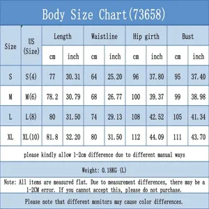 Tableau des tailles de combi décontractée imprimée pour femme d'été avec mesures.