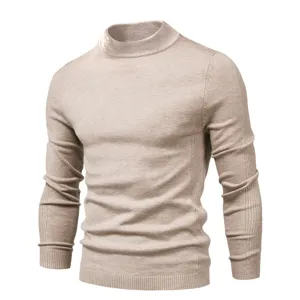 Men's slim fit half high collar knitted sweater autumn winter solid color casual pullover top