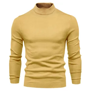 Men's mock neck slim fit knitted sweater autumn winter solid color warm casual pullover