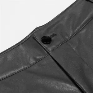 Men's PU leather pants straight casual cargo trousers stylish streetwear detail view.