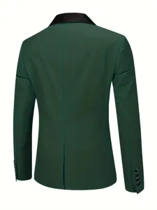 Men's green blazer jacket with black shawl lapel back view detail for formal party wear