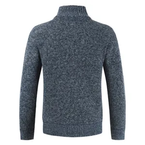 Men's casual turtleneck knitwear jacket, loose long sleeve melange blue pullover sweater.