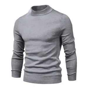Men's slim fit mock neck solid color knit sweater detail view, comfortable daily wear.