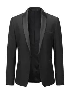 Black shawl lapel tuxedo blazer detail view for men wedding party performance