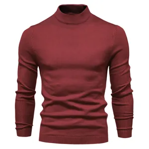 Men's solid color mock neck slim fit knitwear thermal sweater for autumn and winter detail view