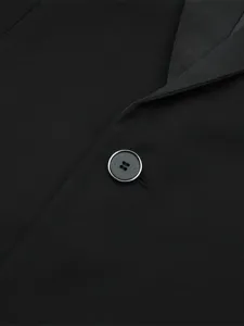 Black men suit jacket detail close up showing lapel and button texture for formal business wear