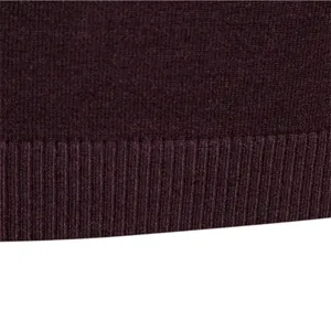 Men knit sweater detail close-up, dark purple rib hem winter warm thermal pullover top.