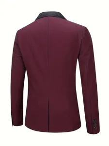 Men's Burgundy Shawl Lapel Suit Jacket Back View Formal Blazer for Evening Party Wear