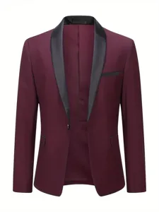 Men burgundy blazer jacket shawl lapel single button tuxedo coat for party wedding
