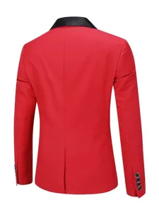 Men red shawl collar suit jacket stylish groom blazer wedding party formal outerwear
