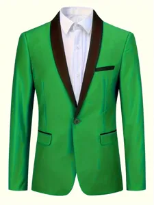 Men Green Shawl Lapel Suit Jacket Groomsmen Stage Performance Formal Blazer Outerwear