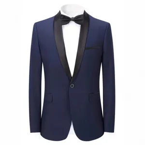 Men's Dark Blue Tuxedo Blazer Black Shawl Lapel Formal Wedding Suit Jacket for Party