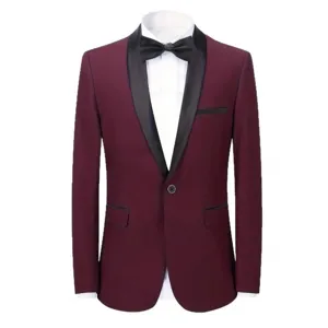 Men's Burgundy Tuxedo Jacket Shawl Lapel Formal Suit Wedding Party Groomsman Blazer