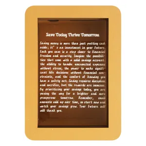 Wooden money box with acrylic clear front panel, inspirational quote engraved for desktop decor.