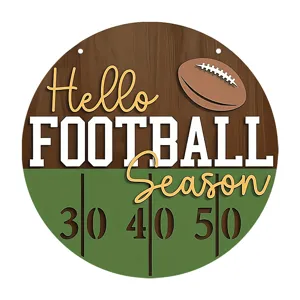 Wooden American football door sign hanging decoration for sports season party wall decor