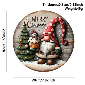 Christmas wooden hanging sign round gnome holiday door decoration with festive tree pattern