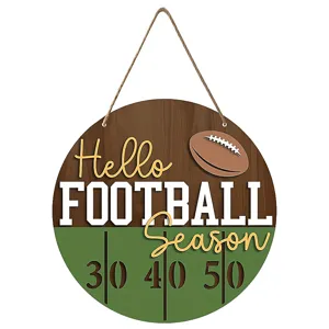 Wooden American football season hanging sign door plaque decoration with rope design.