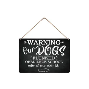 Wooden humorous warning dog sign hanging plaque for wall door decor shop bar display