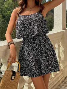 Femme ete imprime floral combishort bretelles decontracte plage mode style streetwear