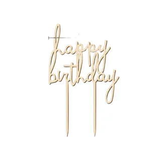 Wooden Happy Birthday Cake Topper Forest Style Party Decoration Dessert Insert