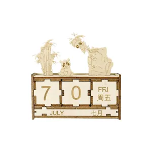 Wooden Perpetual Calendar DIY Assembly Desk Calendar Holiday Tabletop Decoration Creative Wooden Craft Ornament