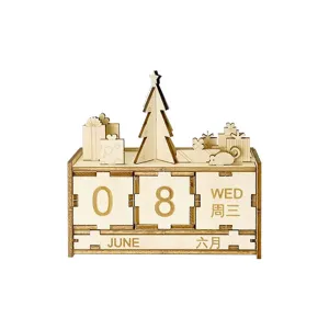 Wooden perpetual calendar DIY desk calendar holiday desktop decoration Christmas gift souvenir