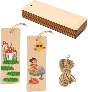 Wooden bookmarks DIY blank wood slices crafts with twine hanging tags for painting art project