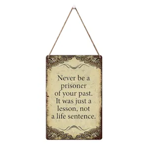 Vintage inspirational wooden hanging sign plaque with motivational quote for home and office decor.