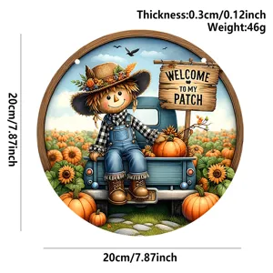 Autumn scarecrow wooden door sign harvest Thanksgiving pumpkin hanging plaque decoration 20cm