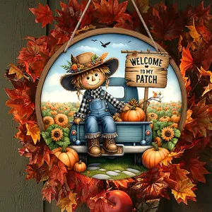 Thanksgiving scarecrow wooden door sign harvest pumpkin autumn wreath hanging decor item